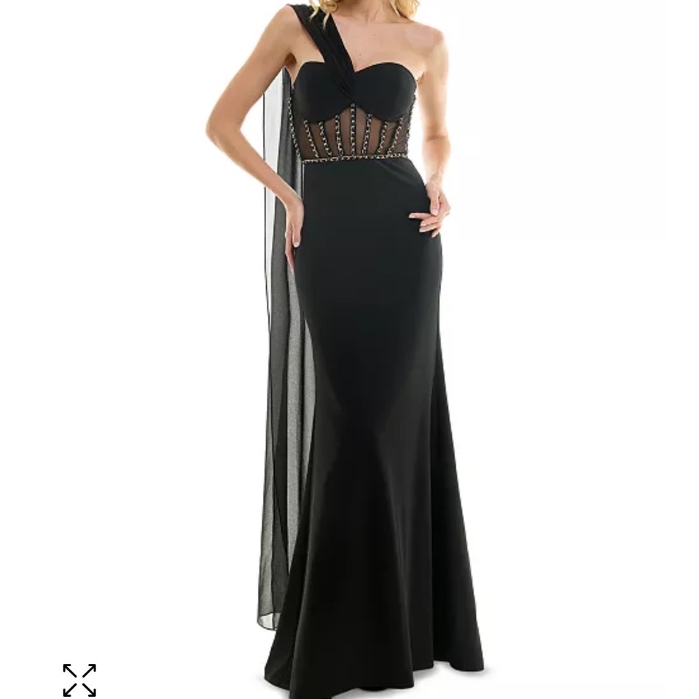 CITY STUDIOS Juniors' Illusion-Bodice Gown With Flyaway Cape